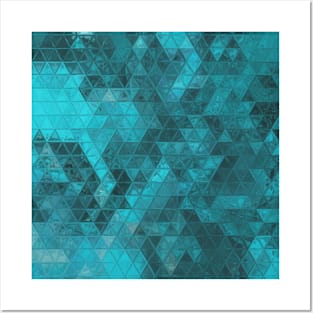 Turquoise Triangle Mosaic Stained Glass Window Posters and Art